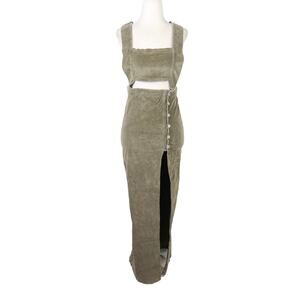Nightwalker olive green corduroy jumper overall pinafore midi dress XS